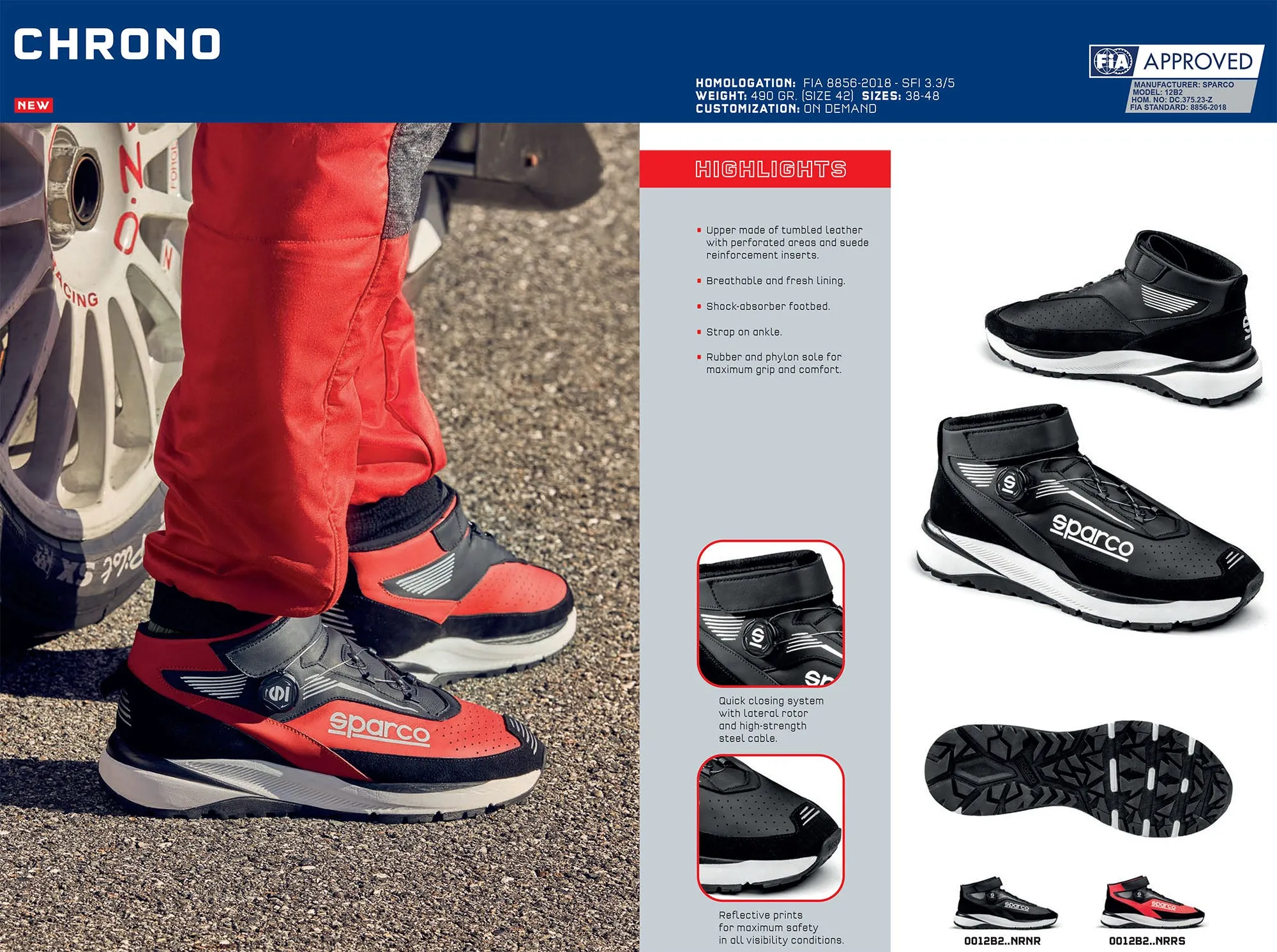0012B2 Sparco Chrono Boots Feuerfeste FIA Schuhe Mechaniker Boxencrew Beifahrer Team