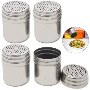 4 Large Salt Pepper Shakers Stainless Steel Spice Seasoning Container Metal 10oz