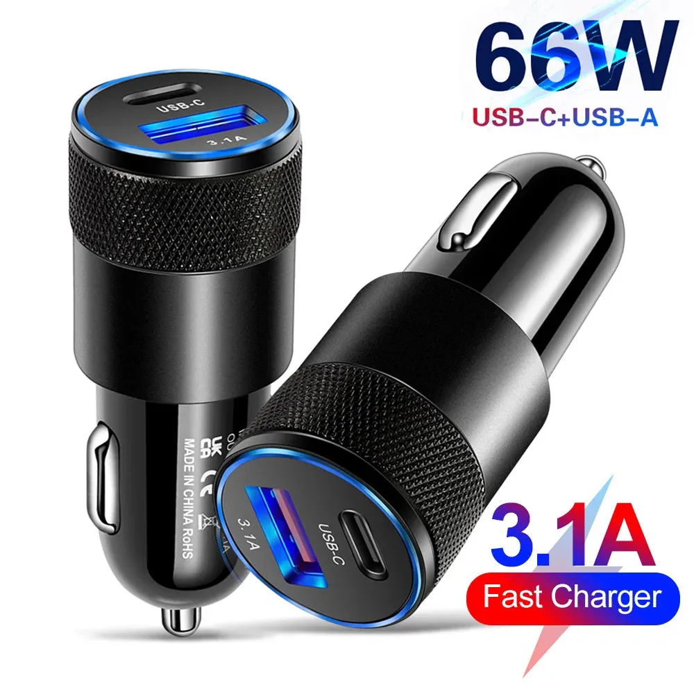 66W USB-C Fast Car Charger with Dual Ports