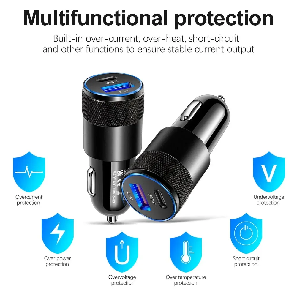 66W USB-C Fast Car Charger with Dual Ports