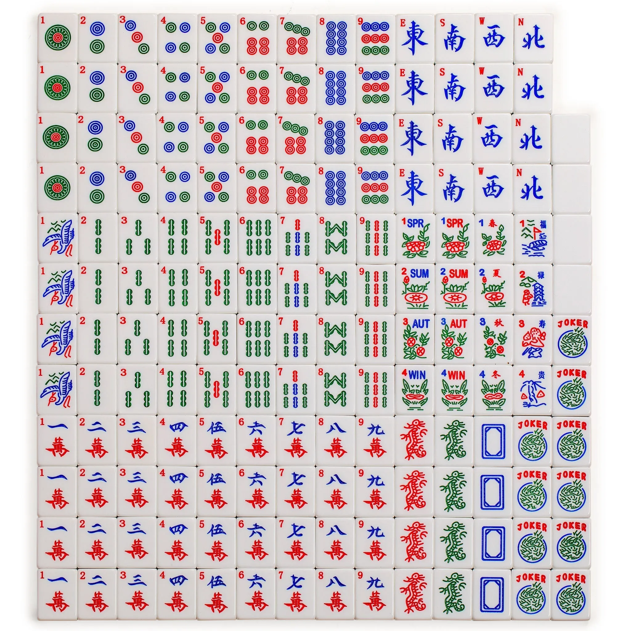 American Mahjong Set, "Chinoise II" with Floral Blue Soft Case - Racks with Pushers, Scoring Coins, Dice, and Wind Indicator