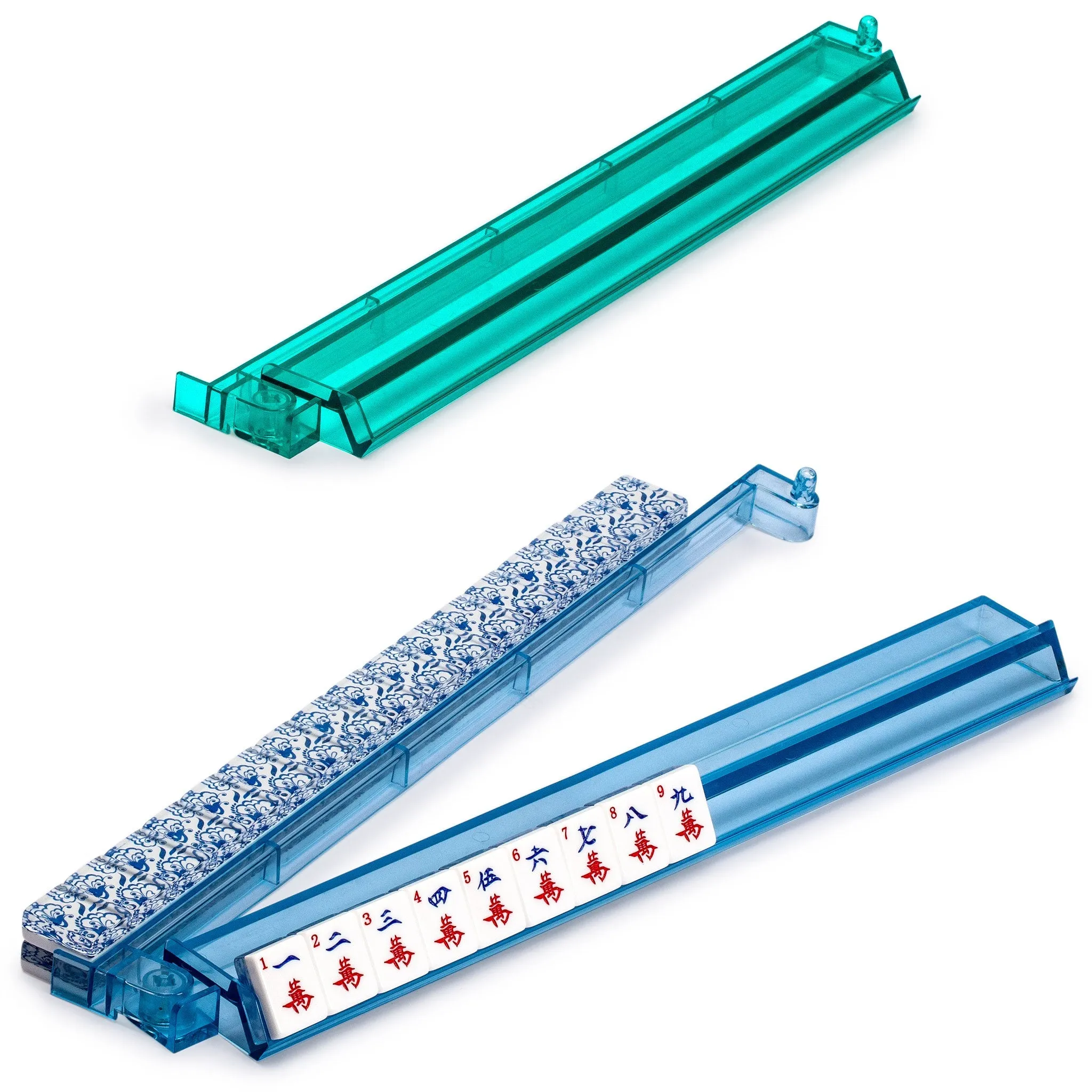 American Mahjong Set, "Chinoise II" with Floral Blue Soft Case - Racks with Pushers, Scoring Coins, Dice, and Wind Indicator