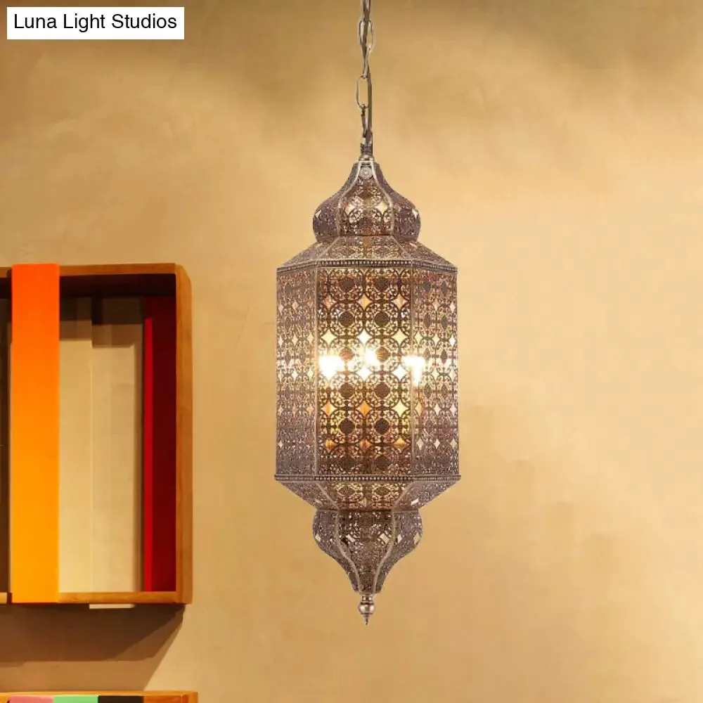 Antiqued Brass 1-Bulb Pendant Lantern Light Fixture for Restaurants