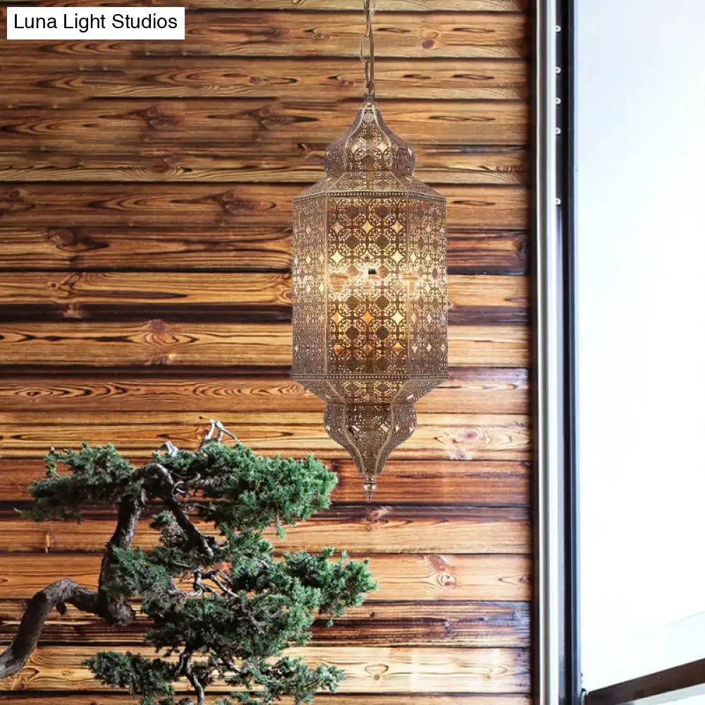 Antiqued Brass 1-Bulb Pendant Lantern Light Fixture for Restaurants