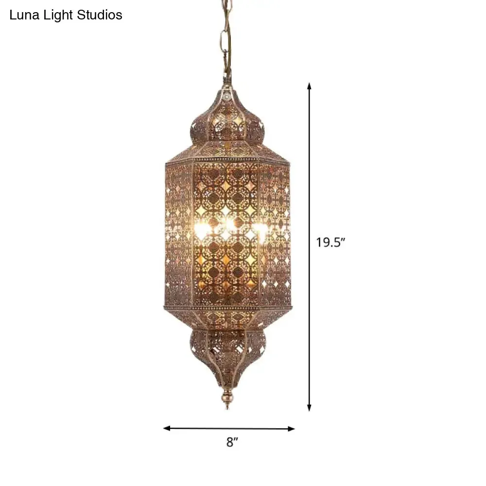 Antiqued Brass 1-Bulb Pendant Lantern Light Fixture for Restaurants