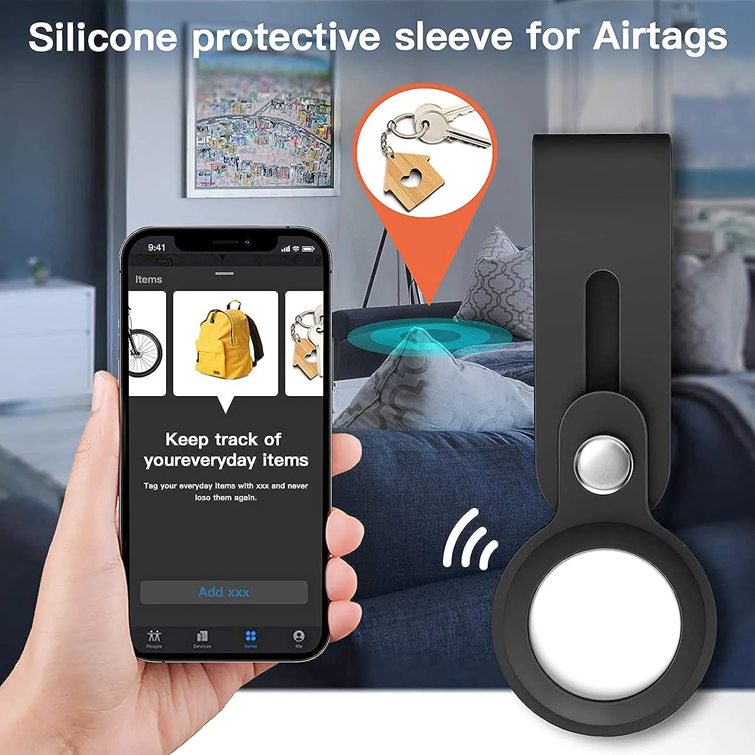 Apple Airtags-(2021) (FOSO) Silicone Loop Case - Gray