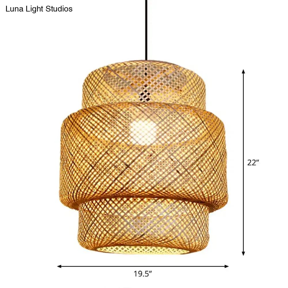 Asia Bamboo Lantern Ceiling Pendant Light - 1-Light Beige Lamp for Corridor