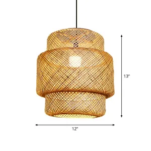 Asia Bamboo Lantern Ceiling Pendant Light - 1-Light Beige Lamp for Corridor