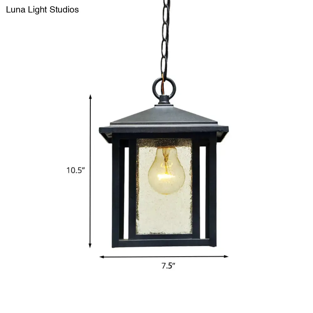 Black Outdoor Retro Pendant Lantern with Clear Seedy Glass - 1-Head Hanging Light Fixture