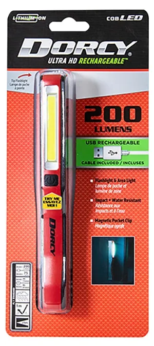 Dorcy Ultra HD Series 41-4341 Clip Light, Lithium-Ion, Rechargeable Battery, LED Lamp, 200 Lumens Lumens, Black/Red :CD 1: QUANTITY: 1