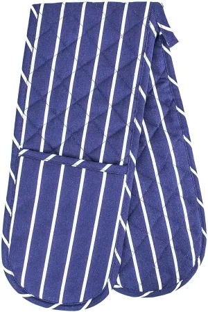 Double Oven Gloves, Blue, Traditional Oven Gloves and Pot Holder, 36" Reach
