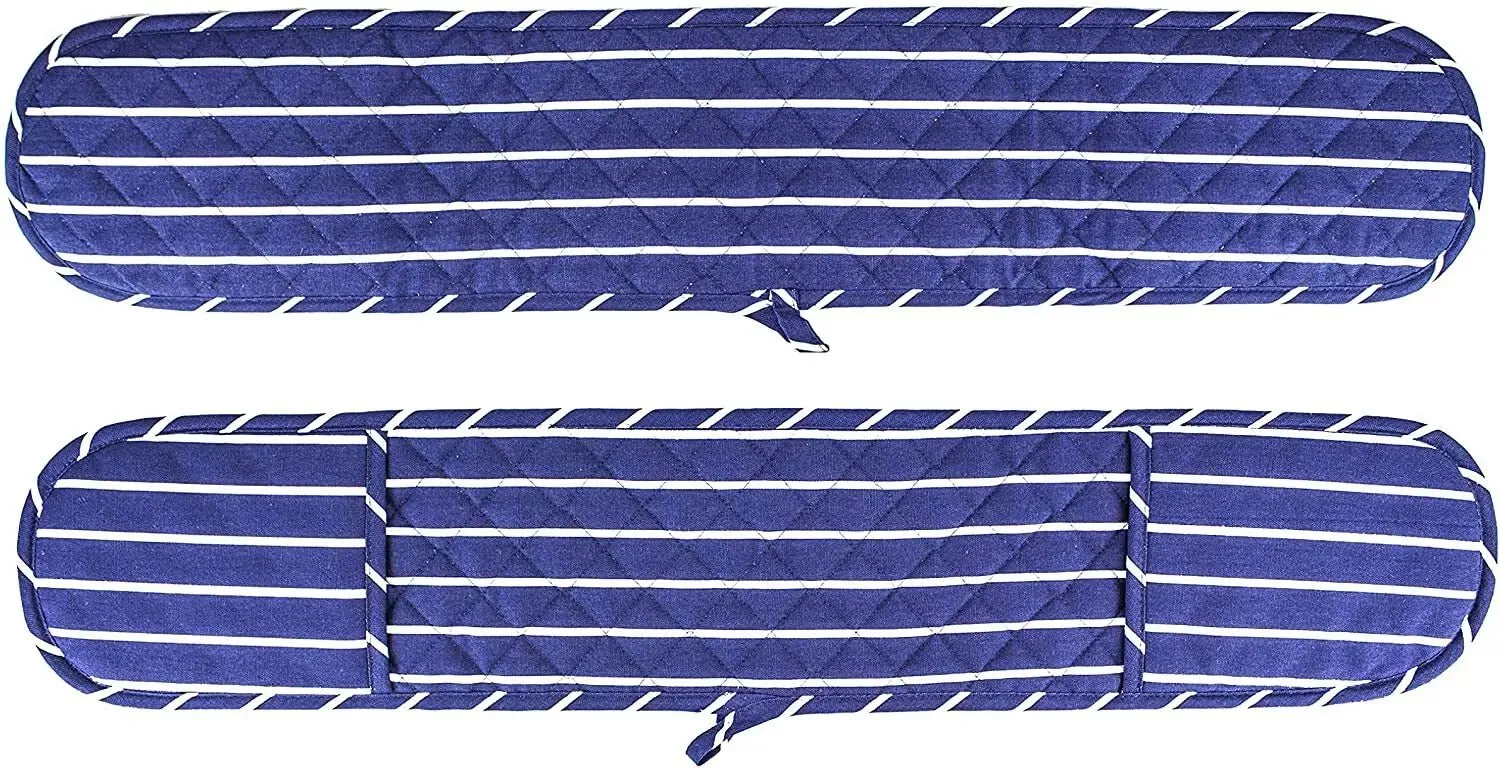 Double Oven Gloves, Blue, Traditional Oven Gloves and Pot Holder, 36" Reach