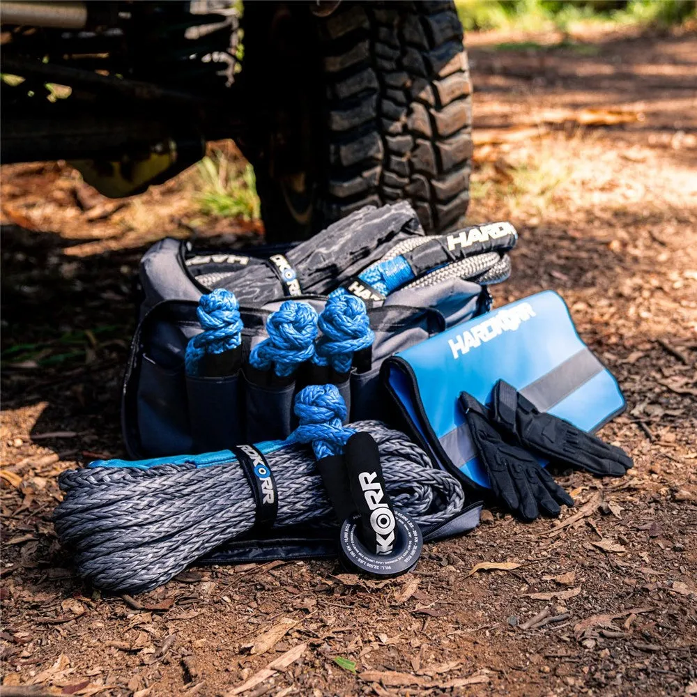 HardKorr 12-Piece Ultimate Off-Road Recovery Kit with Ropes, Soft Shackles, Winch Damper, Gloves and Bag - HKRKITLG