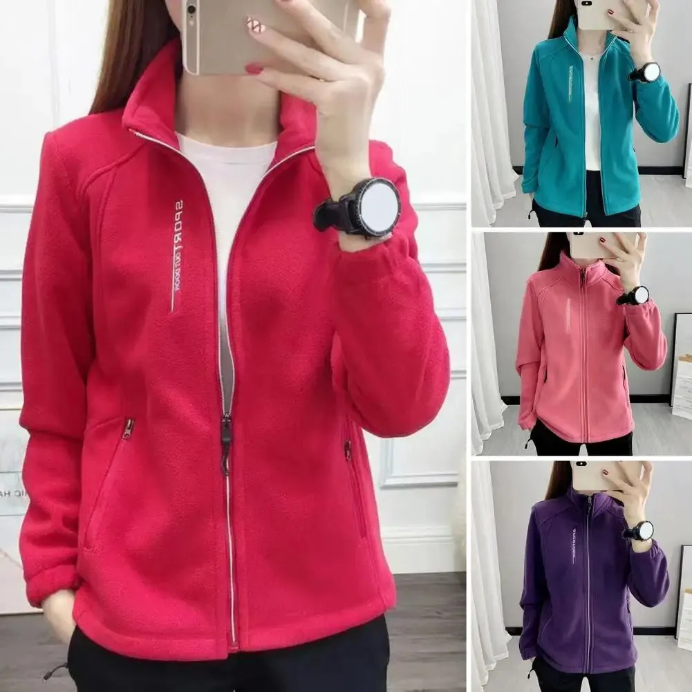LVSANW Women Fleece Jacket Warm Stylish Women's Polar Fleece Coat With Stand Collar Zip-up Closure Pockets For Exercise Jogging Outdoor