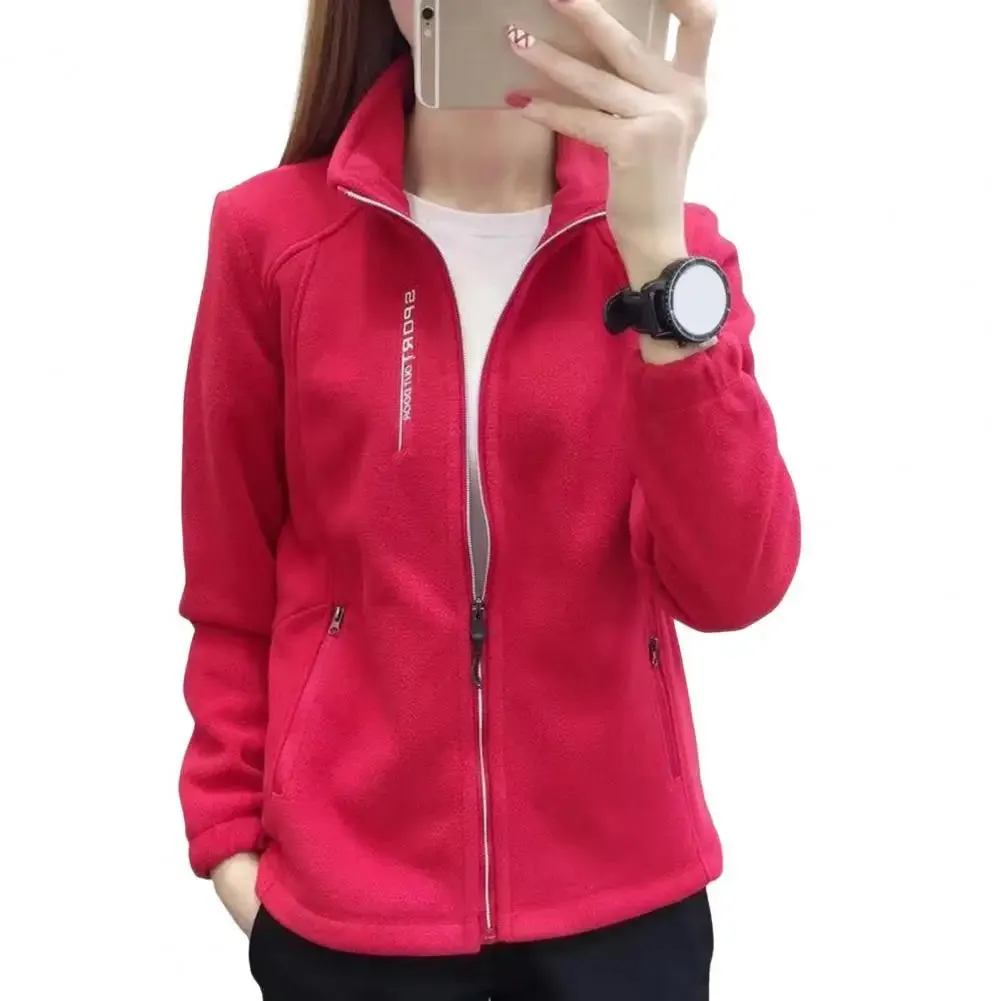 LVSANW Women Fleece Jacket Warm Stylish Women's Polar Fleece Coat With Stand Collar Zip-up Closure Pockets For Exercise Jogging Outdoor
