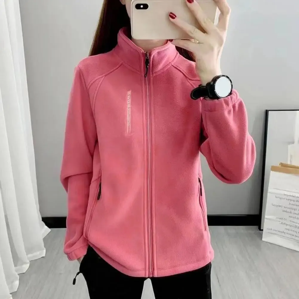 LVSANW Women Fleece Jacket Warm Stylish Women's Polar Fleece Coat With Stand Collar Zip-up Closure Pockets For Exercise Jogging Outdoor