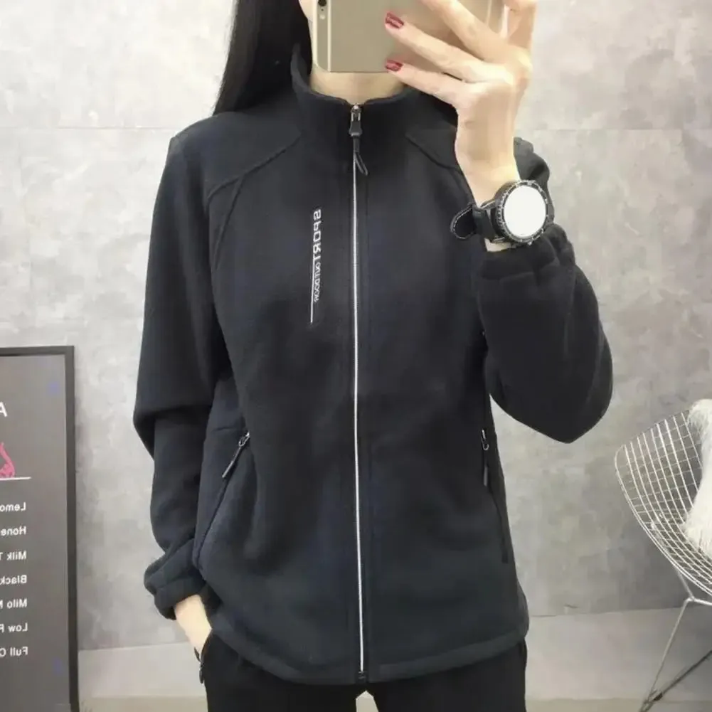 LVSANW Women Fleece Jacket Warm Stylish Women's Polar Fleece Coat With Stand Collar Zip-up Closure Pockets For Exercise Jogging Outdoor