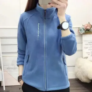 LVSANW Women Fleece Jacket Warm Stylish Women's Polar Fleece Coat With Stand Collar Zip-up Closure Pockets For Exercise Jogging Outdoor