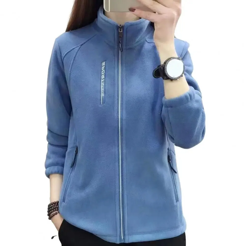 LVSANW Women Fleece Jacket Warm Stylish Women's Polar Fleece Coat With Stand Collar Zip-up Closure Pockets For Exercise Jogging Outdoor