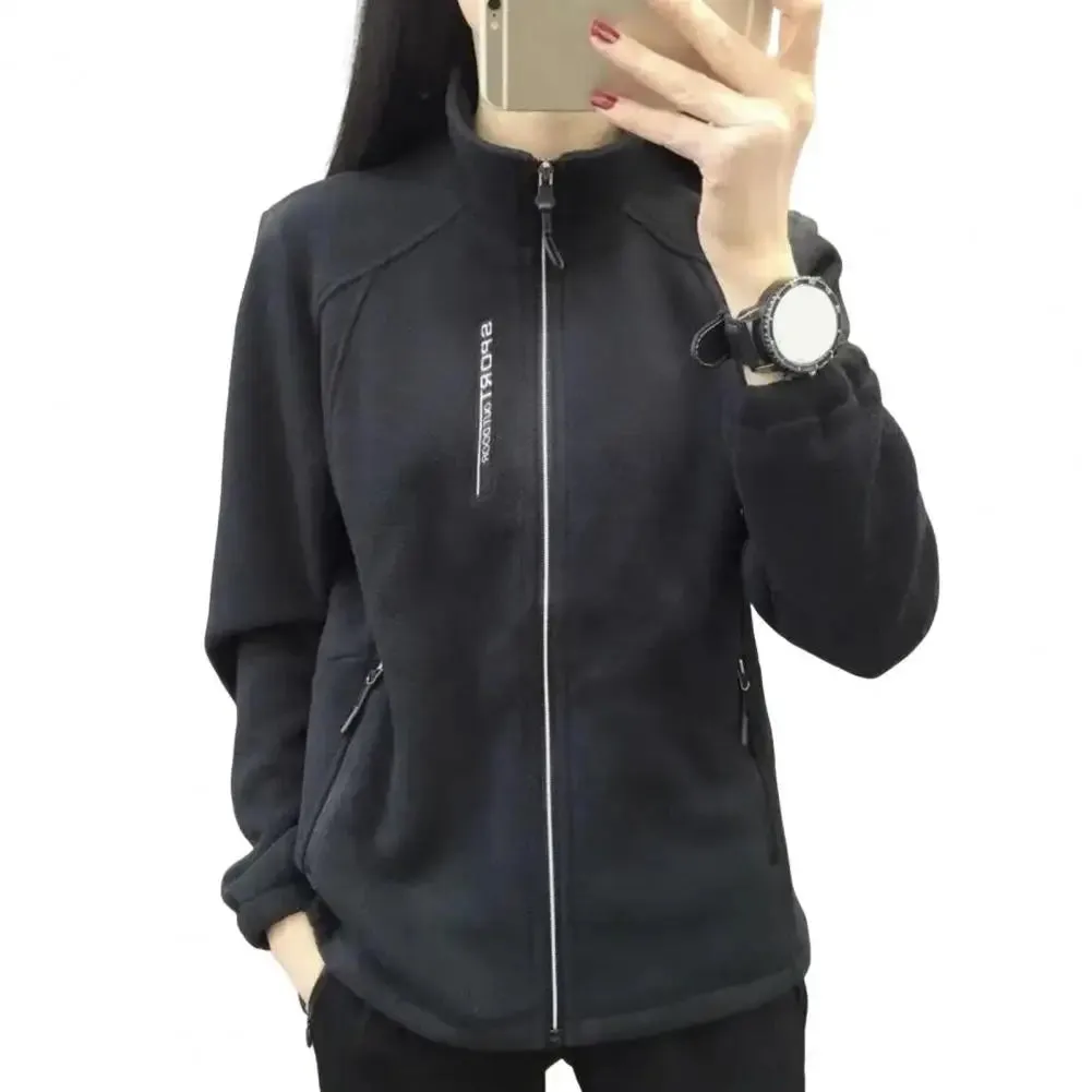 LVSANW Women Fleece Jacket Warm Stylish Women's Polar Fleece Coat With Stand Collar Zip-up Closure Pockets For Exercise Jogging Outdoor