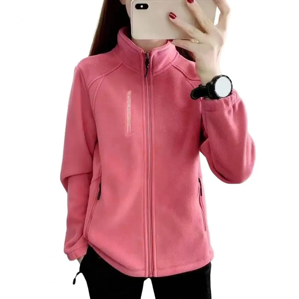 LVSANW Women Fleece Jacket Warm Stylish Women's Polar Fleece Coat With Stand Collar Zip-up Closure Pockets For Exercise Jogging Outdoor