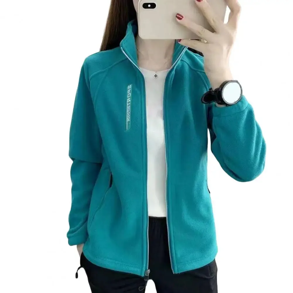 LVSANW Women Fleece Jacket Warm Stylish Women's Polar Fleece Coat With Stand Collar Zip-up Closure Pockets For Exercise Jogging Outdoor