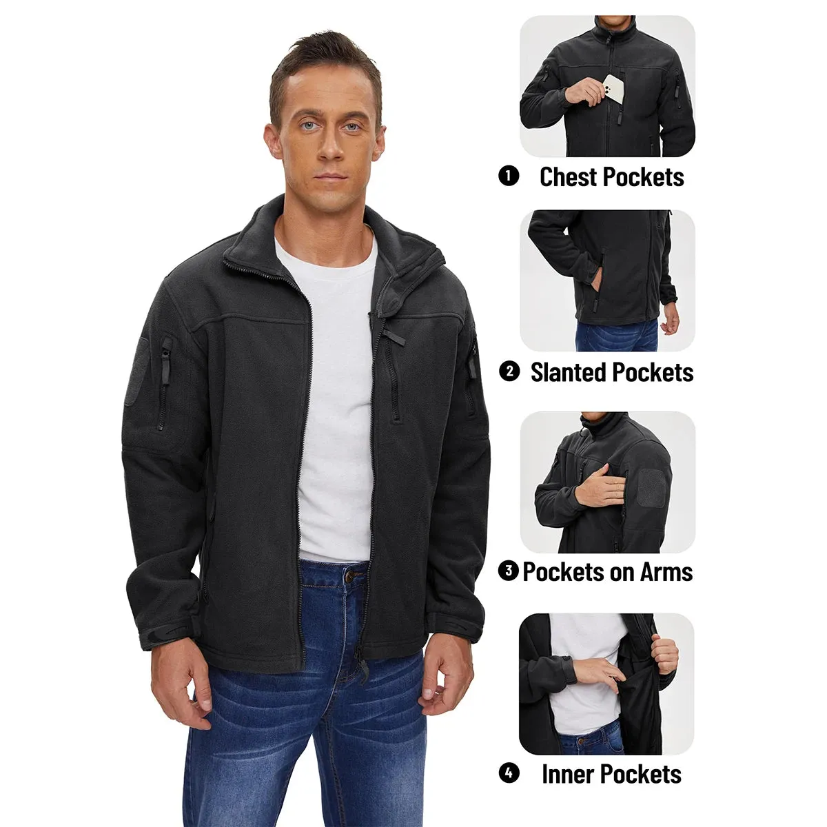 MAGCOMSEN Men's Fleece Jackets Fall Winter Cold Weather Thermal Safari Jackets Windproof Full Zip Jackets Field Work Outwear