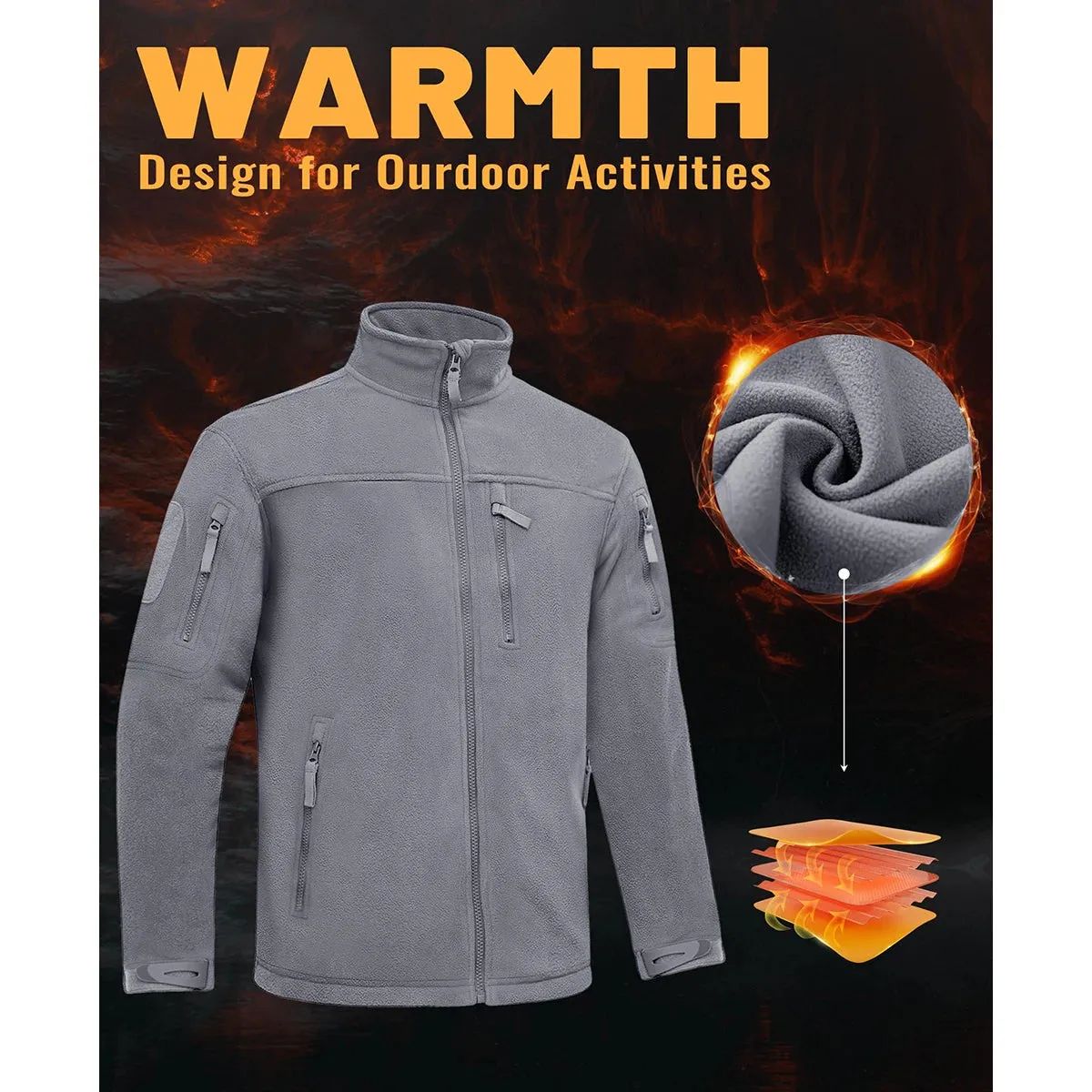 MAGCOMSEN Men's Fleece Jackets Fall Winter Cold Weather Thermal Safari Jackets Windproof Full Zip Jackets Field Work Outwear