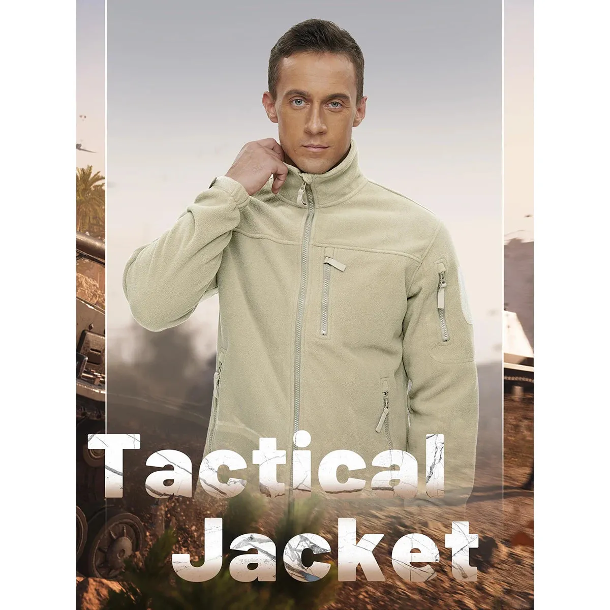 MAGCOMSEN Men's Fleece Jackets Fall Winter Cold Weather Thermal Safari Jackets Windproof Full Zip Jackets Field Work Outwear