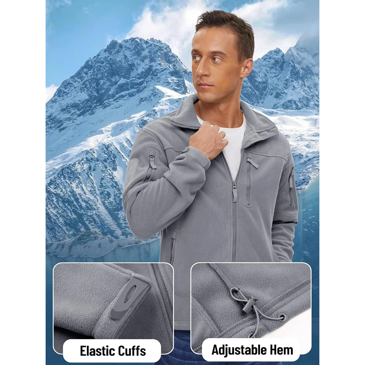 MAGCOMSEN Men's Fleece Jackets Fall Winter Cold Weather Thermal Safari Jackets Windproof Full Zip Jackets Field Work Outwear