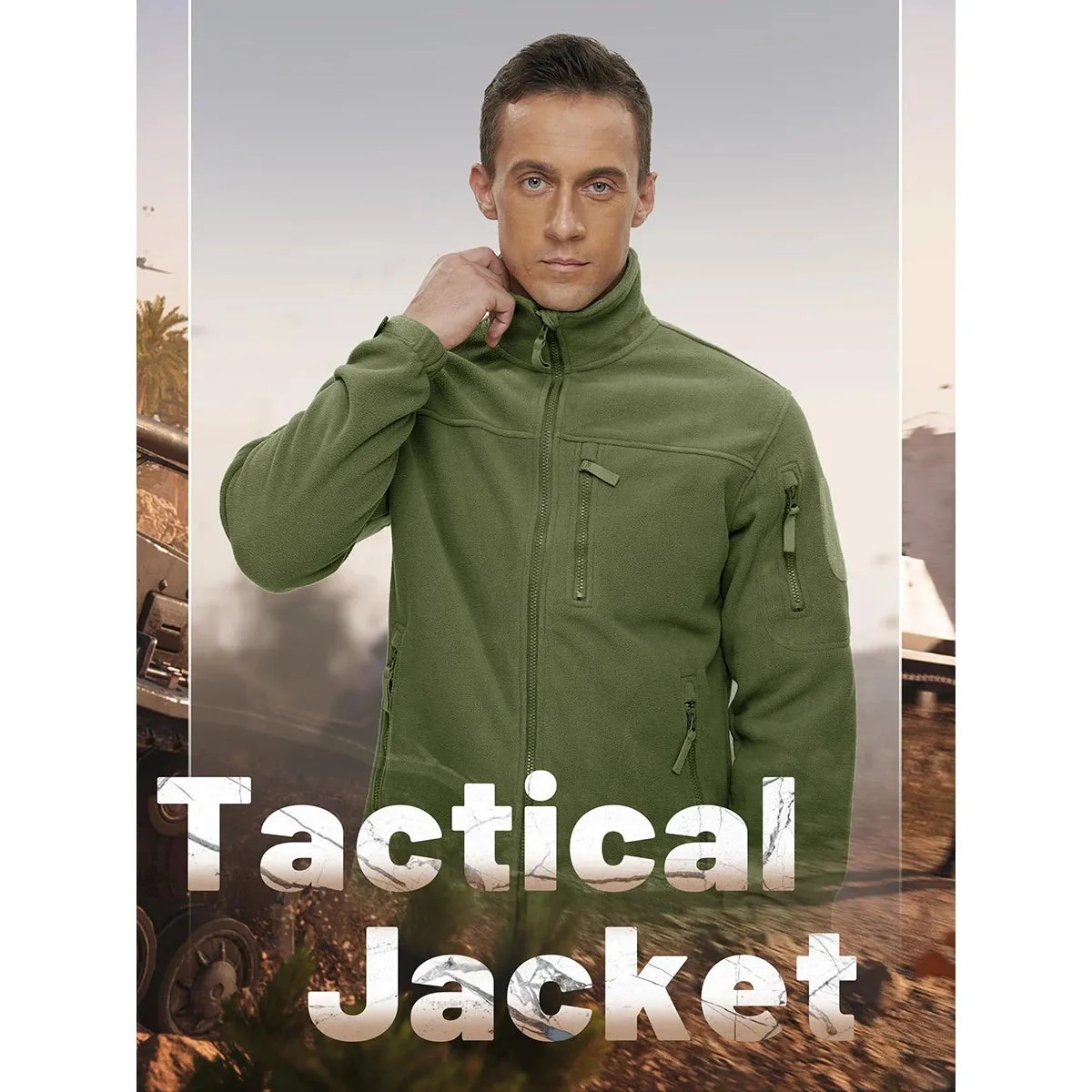 MAGCOMSEN Men's Fleece Jackets Fall Winter Cold Weather Thermal Safari Jackets Windproof Full Zip Jackets Field Work Outwear