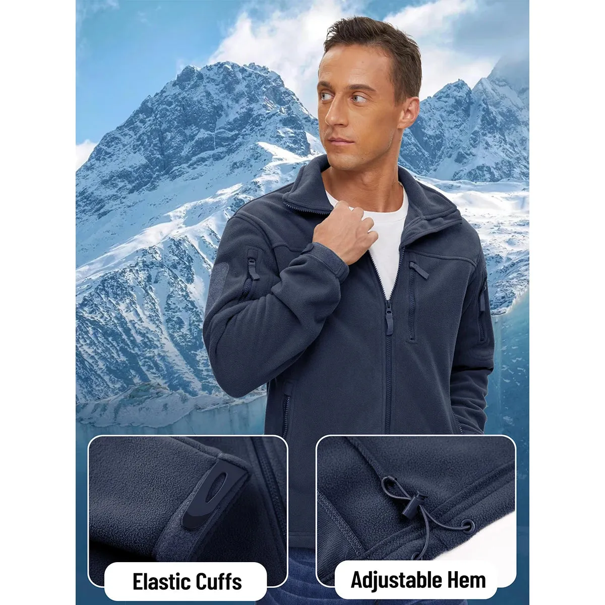 MAGCOMSEN Men's Fleece Jackets Fall Winter Cold Weather Thermal Safari Jackets Windproof Full Zip Jackets Field Work Outwear