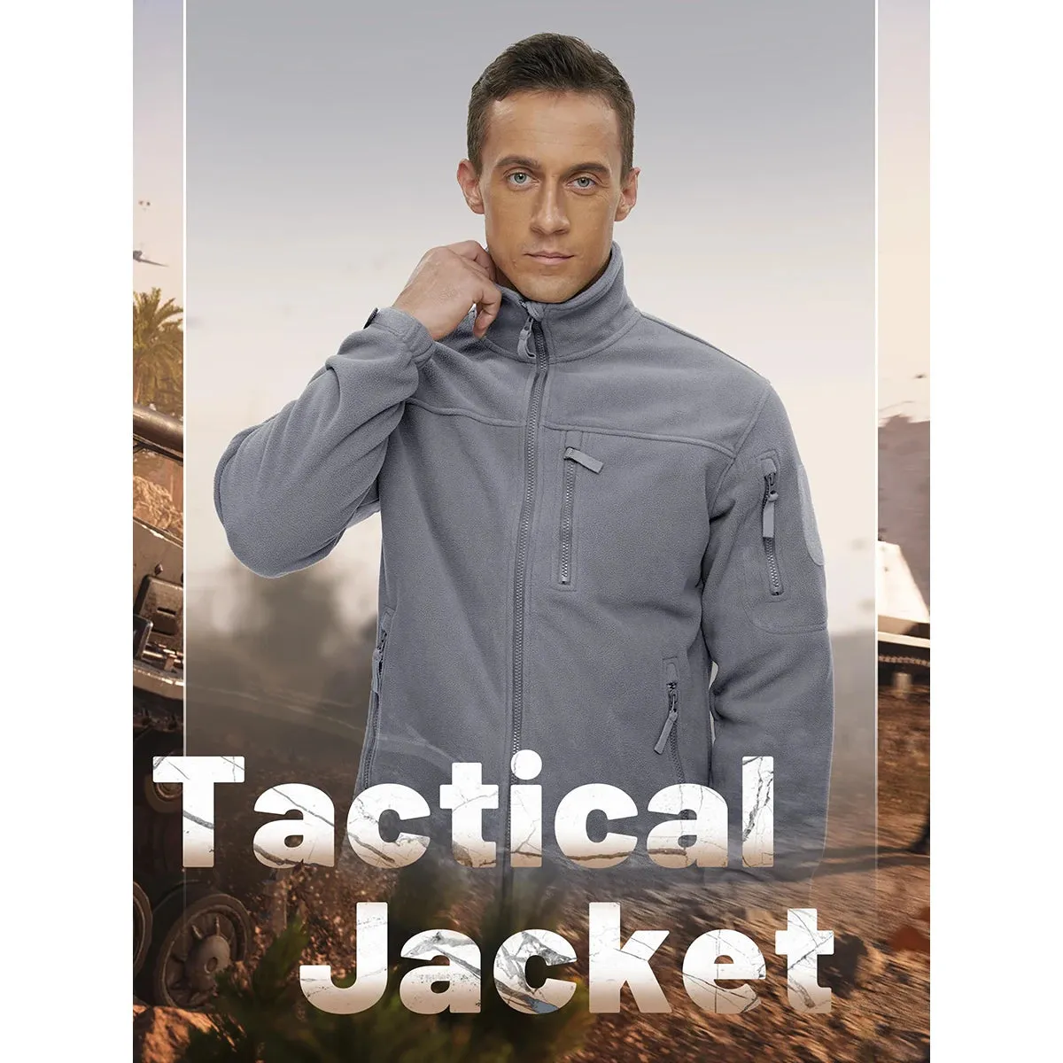 MAGCOMSEN Men's Fleece Jackets Fall Winter Cold Weather Thermal Safari Jackets Windproof Full Zip Jackets Field Work Outwear