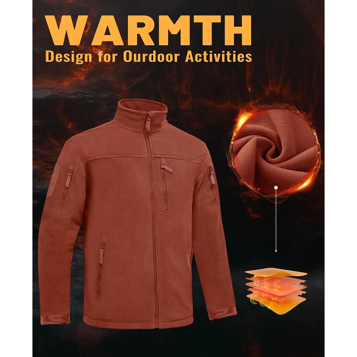 MAGCOMSEN Men's Fleece Jackets Fall Winter Cold Weather Thermal Safari Jackets Windproof Full Zip Jackets Field Work Outwear