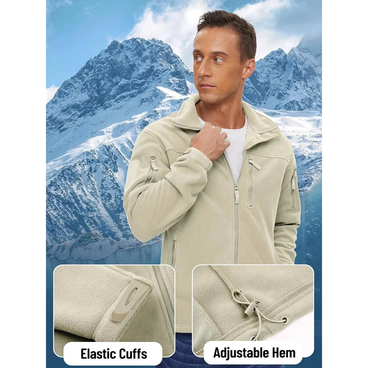 MAGCOMSEN Men's Fleece Jackets Fall Winter Cold Weather Thermal Safari Jackets Windproof Full Zip Jackets Field Work Outwear
