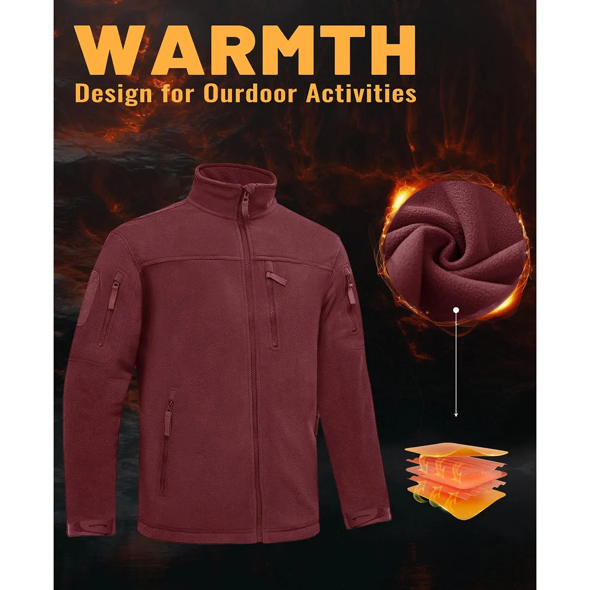MAGCOMSEN Men's Fleece Jackets Fall Winter Cold Weather Thermal Safari Jackets Windproof Full Zip Jackets Field Work Outwear