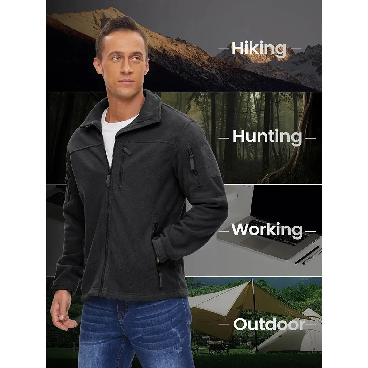 MAGCOMSEN Men's Fleece Jackets Fall Winter Cold Weather Thermal Safari Jackets Windproof Full Zip Jackets Field Work Outwear