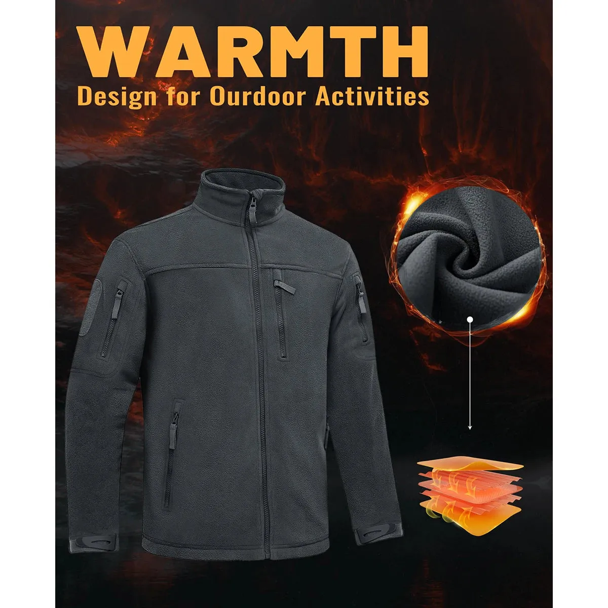 MAGCOMSEN Men's Fleece Jackets Fall Winter Cold Weather Thermal Safari Jackets Windproof Full Zip Jackets Field Work Outwear