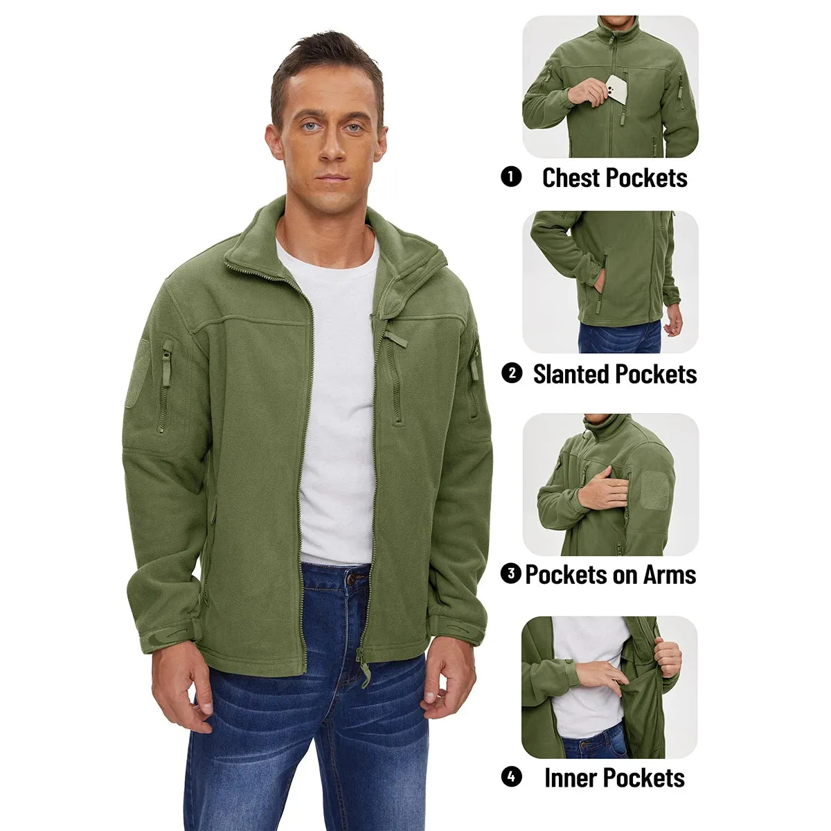 MAGCOMSEN Men's Fleece Jackets Fall Winter Cold Weather Thermal Safari Jackets Windproof Full Zip Jackets Field Work Outwear
