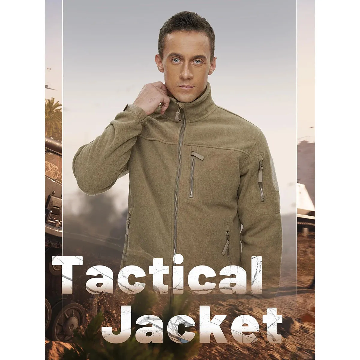 MAGCOMSEN Men's Fleece Jackets Fall Winter Cold Weather Thermal Safari Jackets Windproof Full Zip Jackets Field Work Outwear