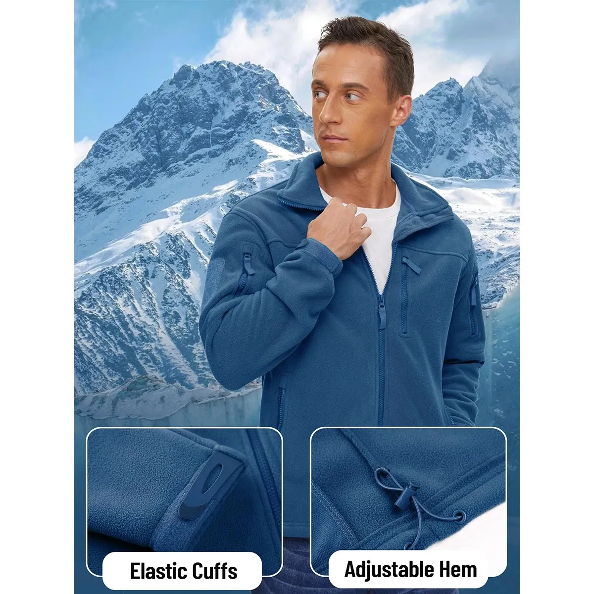 MAGCOMSEN Men's Fleece Jackets Fall Winter Cold Weather Thermal Safari Jackets Windproof Full Zip Jackets Field Work Outwear