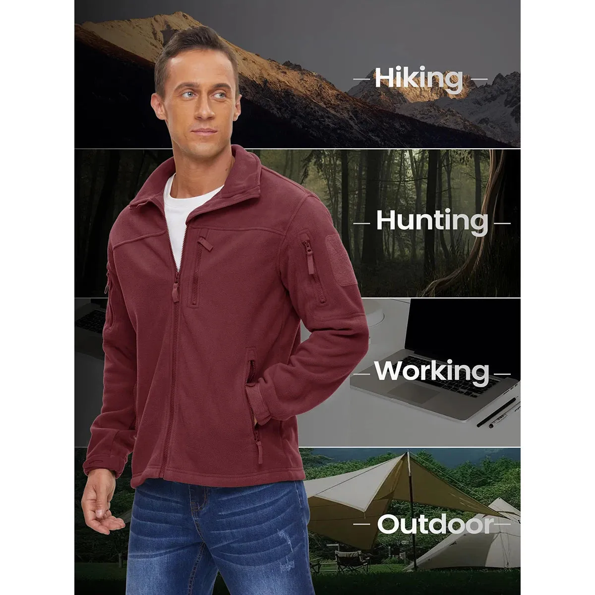 MAGCOMSEN Men's Fleece Jackets Fall Winter Cold Weather Thermal Safari Jackets Windproof Full Zip Jackets Field Work Outwear
