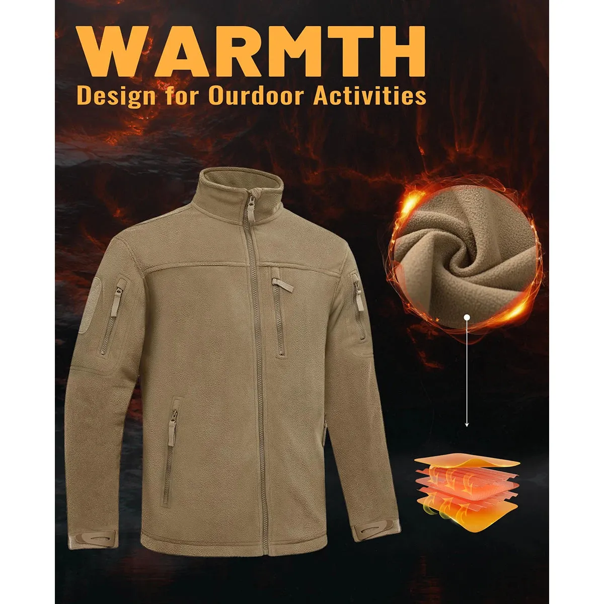 MAGCOMSEN Men's Fleece Jackets Fall Winter Cold Weather Thermal Safari Jackets Windproof Full Zip Jackets Field Work Outwear