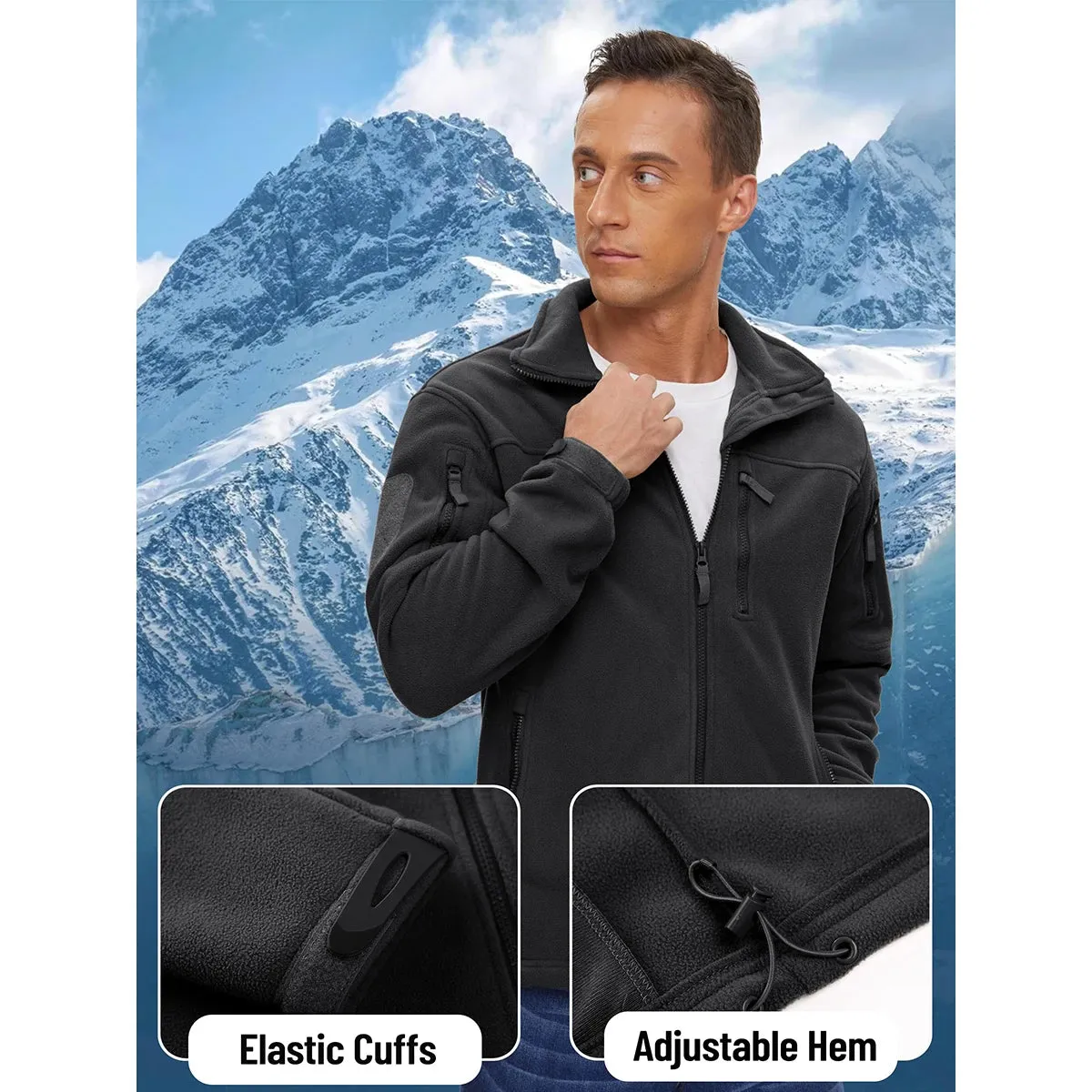 MAGCOMSEN Men's Fleece Jackets Fall Winter Cold Weather Thermal Safari Jackets Windproof Full Zip Jackets Field Work Outwear