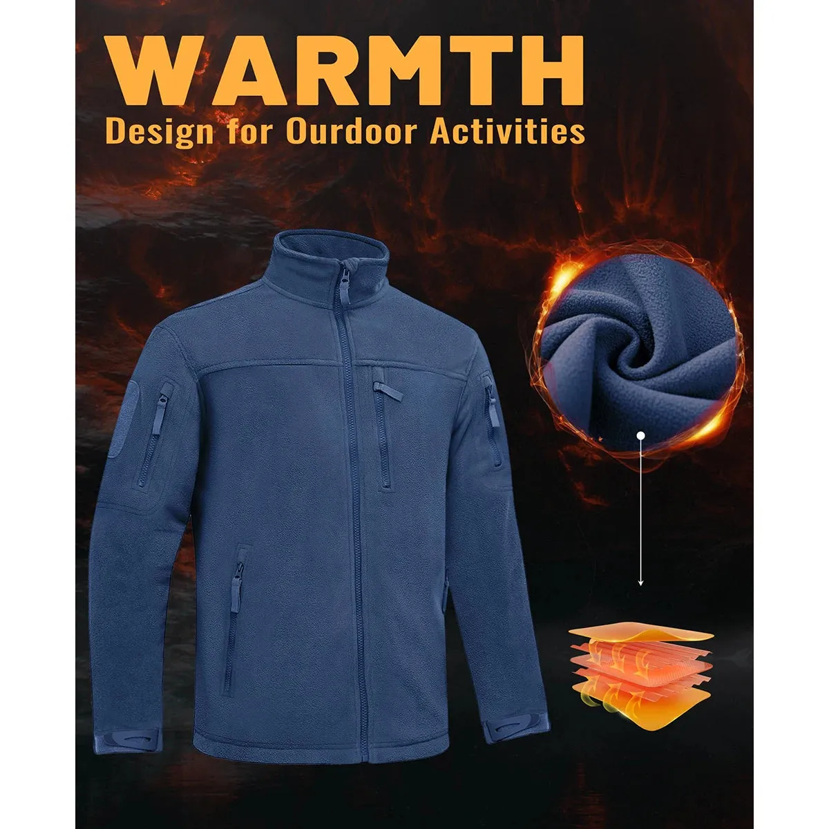 MAGCOMSEN Men's Fleece Jackets Fall Winter Cold Weather Thermal Safari Jackets Windproof Full Zip Jackets Field Work Outwear