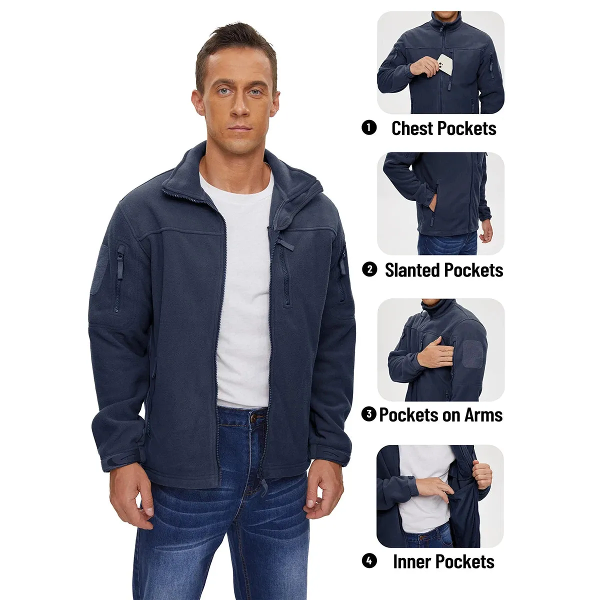 MAGCOMSEN Men's Fleece Jackets Fall Winter Cold Weather Thermal Safari Jackets Windproof Full Zip Jackets Field Work Outwear