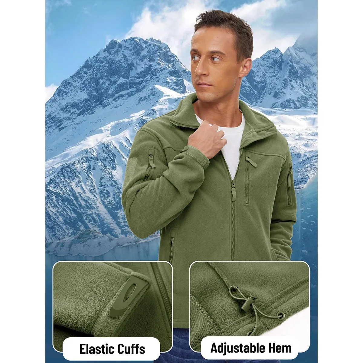 MAGCOMSEN Men's Fleece Jackets Fall Winter Cold Weather Thermal Safari Jackets Windproof Full Zip Jackets Field Work Outwear