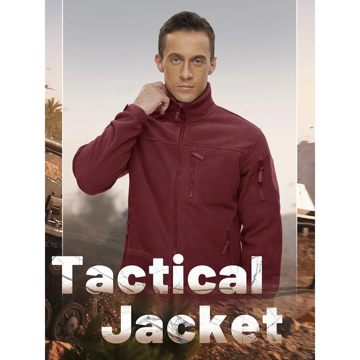 MAGCOMSEN Men's Fleece Jackets Fall Winter Cold Weather Thermal Safari Jackets Windproof Full Zip Jackets Field Work Outwear