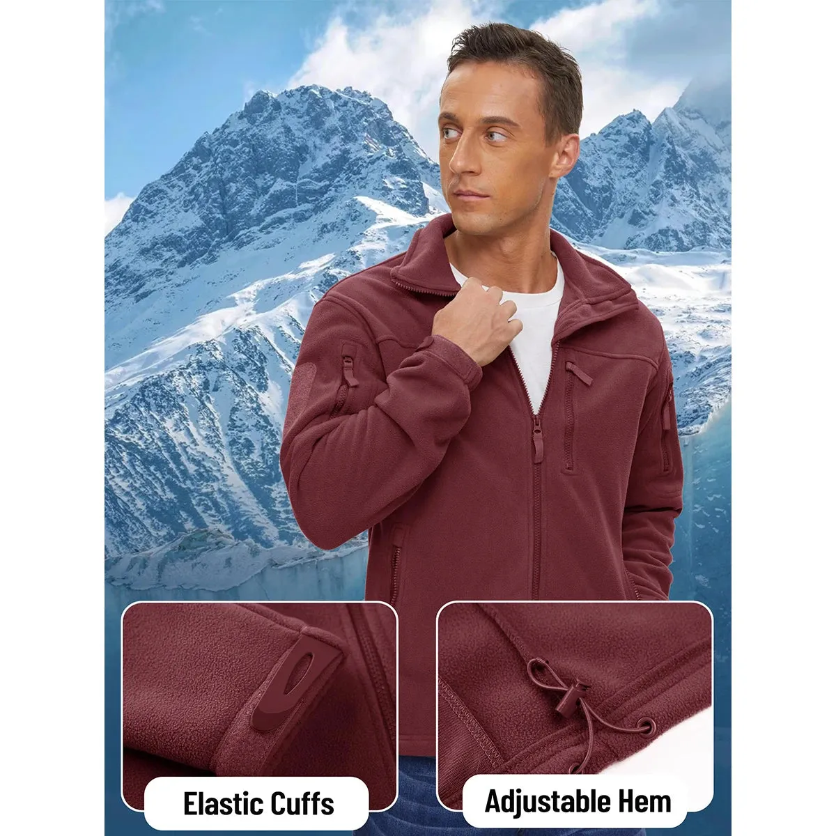 MAGCOMSEN Men's Fleece Jackets Fall Winter Cold Weather Thermal Safari Jackets Windproof Full Zip Jackets Field Work Outwear