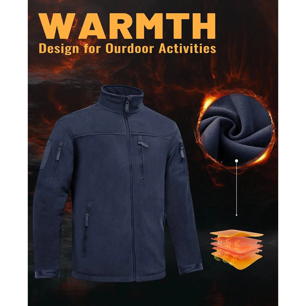 MAGCOMSEN Men's Fleece Jackets Fall Winter Cold Weather Thermal Safari Jackets Windproof Full Zip Jackets Field Work Outwear